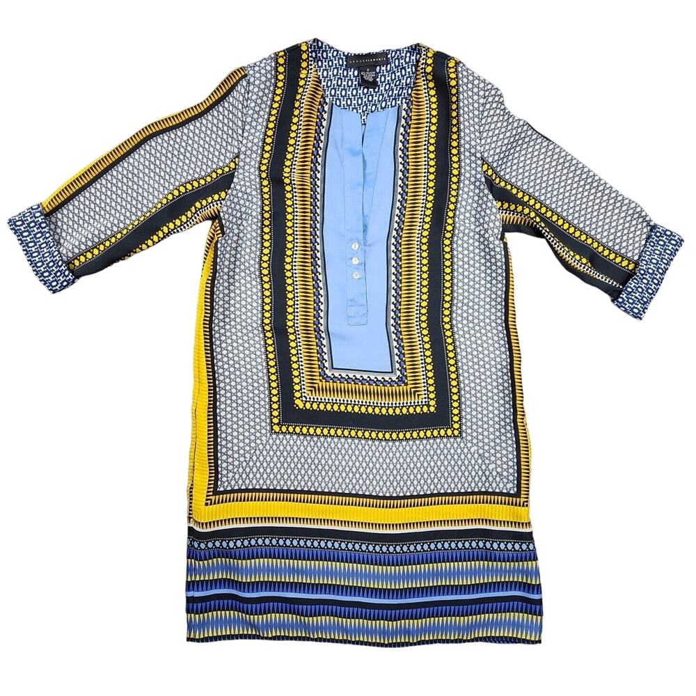 Geometric Print Dress V Neck Loose Blouse Womens Size Small Multicolor